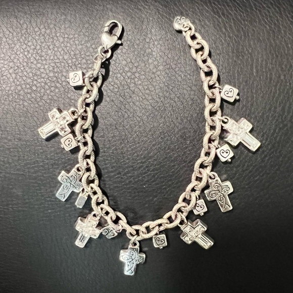 Brighton 2pc. Set Necklace & Bracelet Etched Filagree and Crystal Crosses - Picture 5 of 12